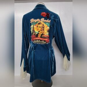 **SOLD*****Brigitte Bardot Velvet Shirt Jacket With Lace  Upcycled